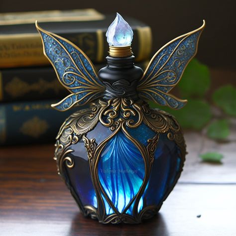 Cool Perfume Bottles, Fantasy Trinkets, Aesthetic Fragrance, Fairy Potion, Magic Potion Bottles, Fancy Bottles, Fantasy Objects, Bottle Aesthetic, Pretty Objects