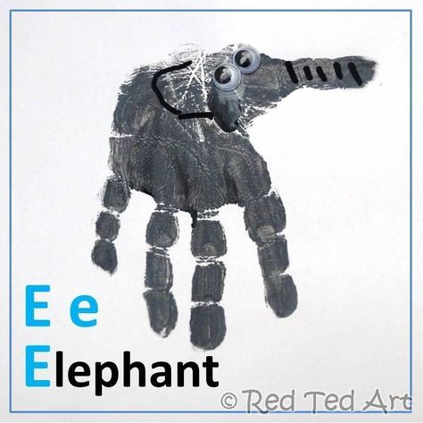 Handprint Alphabet – E is for Elephant... i dont like using Elephant for E because the first sound in "elephant" can sound like "L", but this is cute Handprint Alphabet, E Is For Elephant, Letter E Craft, Abc Crafts, Alphabet E, E Craft, Alphabet Crafts, Footprint Art, Handprint Craft