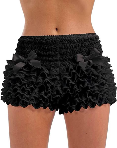 Amazon.com: Womens Black Ruffle Pants Adults Burlesque Frilly Shorts Lace Costume Accessory: Clothing Black Ruffle Pants, Black Ruffle Shorts, Lace Short Outfits, Frilly Knickers, Fancy Black Dress, Frilly Shorts, Lace Fancy, Hot Pants Shorts, Lace Costume