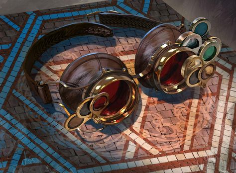 Jason-Felix-MTG-inventor-goggles by jason-felix on DeviantArt Indrid Cold, Rpg Items, Steampunk Goggles, Fantasy Items, Dnd Items, Magical Items, Fantasy Props, Magic Items, Fantasy Magic