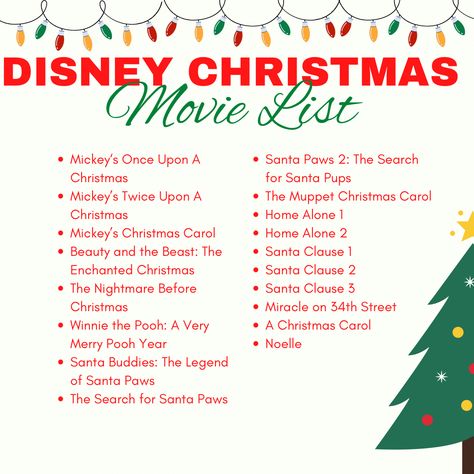 Disney Christmas Episodes List, Disney Christmas Movies List, Disney Christmas Episodes, Movie List Disney, Winter Movies List, Christmas Watchlist, Disney Christmas Movies, Disney Movie Night Dinner, Christmas Sleepover