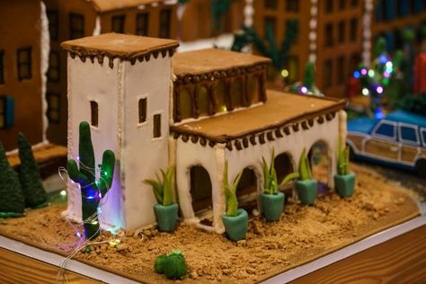 Adobe Gingerbread House, Mexican Gingerbread House, Architecture Gingerbread House, Western Gingerbread House, Gingerbread Building Ideas, Christmas Gingerbread House Ideas, The Best Gingerbread House, Best Gingerbread House, Gingerbread House Inspo