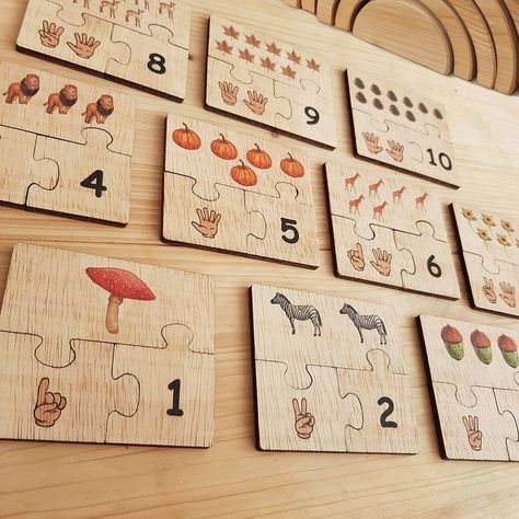 Number Puzzle, Learning Toys For Toddlers, Jigsaw Puzzles For Kids, Wooden Numbers, Laser Engraved Ideas, Number Puzzles, Puzzles For Toddlers, Diy Toddler, Montessori Baby