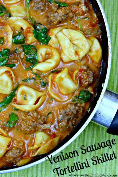 Dinner Ideas With Venison, Venison Cutlets, Sausage Tortellini Skillet, Recipes Venison, Venison Sausage Recipes, Tortellini Skillet, Venison Sausage, Cheesy Tortellini, Elk Recipes