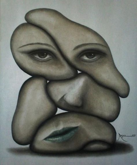 Fragmented face by Anthony Rojas. What Is Contemporary Art, Distortion Art, Body Image Art, Surreal Portrait, Paper Mask, Face Sketch, Surrealism Painting, Purple Art, Gcse Art