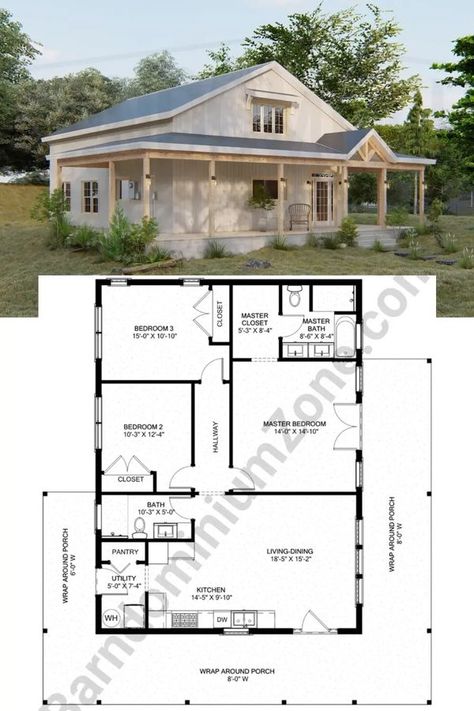 Barndominium House, Compact Home, Wraparound Porch, Barndominium Floor Plans, Craftsman House Plans, Stylish Bathroom, Craftsman House, Barndominium, Open Concept