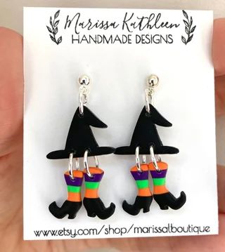 marissaLboutique - Etsy Polymer Clay Halloween Earrings, Clay Halloween Earrings, Polymer Clay Projects Diy, Cute Clay Earrings, Halloween Clay Earrings, Witch Hat Earrings, Clay Witch, Boot Earrings, Clay Halloween