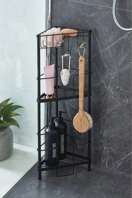 free standing shower caddy brass - Google Search Bathroom Stand, Bathroom Caddy, Bathroom Decor Themes, Standing Shower, Shelving Solutions, Shower Storage, Shower Organization, Storage Caddy, Corner Storage