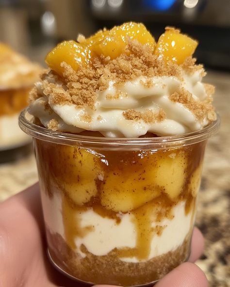 Peach Cobbler Cheesecake Cups Recipe Peach Cobbler Cheesecake, Cheesecake Cups Recipe, Boston Cream Pie Cupcakes, Chocolate Cherry Cookies, Cheesecake Cups, Boston Cream Pie, Chocolate Pecan, Creamy Cheesecake, Summer Dessert