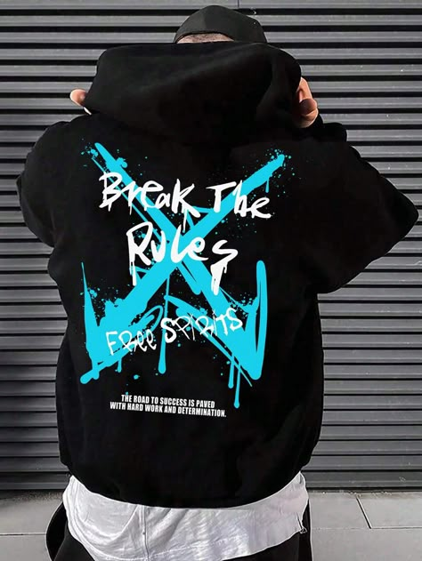 Men's Oversized Slogan Graphic Drop Shoulder Hoodie, Y2k Going Out Graffiti Black Long Sleeve Hoodie, For Friends, Husband, Boyfriend Gifts Black Street  Short Sleeve Knitted Fabric Graphic,Slogan  Slight Stretch  Men Clothing, size features are:Bust: ,Length: ,Sleeve Length: Graphic Hoodies Street Style Men, Trending Hoodie Designs, Streetwear Design Ideas, Black Hoodie Outfit, Slogan Hoodie, Graphic Design Hoodies, Hoodie Design Ideas, Harajuku Hoodie, Stylish Shirts Men