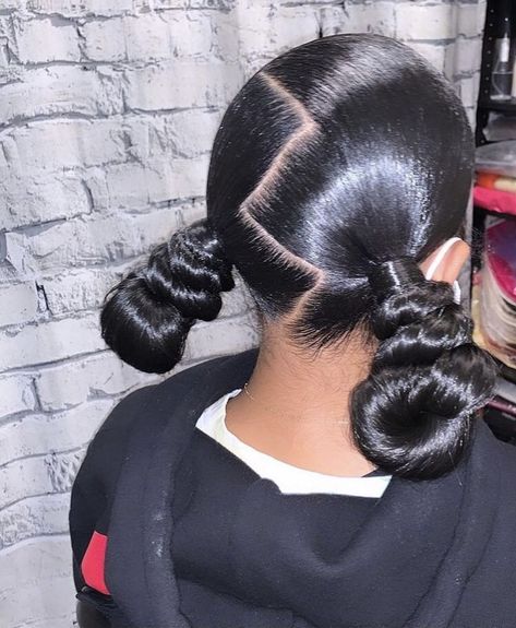 Two Slick Back Buns Weave, Slick Hairstyles Low Bun, Slick 2 Buns, Two Low Braided Buns, 2 Sleek Buns With Weave, Two Low Buns With Weave, Low 2 Buns Hairstyles, 2 Curly Buns With Weave, Two Low Knot Buns