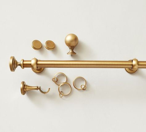 Brass Curtain Rod, Gold Curtain Rods, Dining Room Makeover, Contract Design, Burnished Brass, Curtain Hardware, Williams Sonoma Home, Drapery Hardware, Curtain Poles