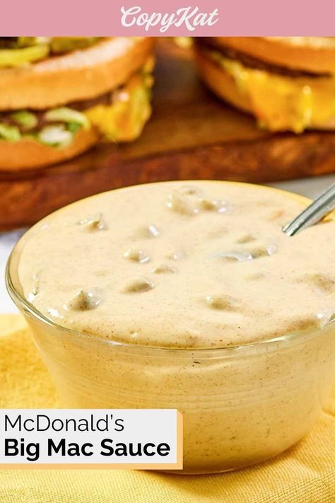 Find out how to make the secret McDonald's Big Mac Sauce with this easy copycat recipe. Use this homemade special sauce for more than a burger, it's a tasty sandwich spread too. Simple to make from scratch with mayo, mustard, relish, and spices. Mcdonald's Big Mac, Mustard Relish, Homemade Big Mac Sauce, Mcdonalds Recipes, Big Mac Sauce Recipe, Mac Sauce Recipe, Homemade Big Mac, Big Mac Sauce, Dipping Sauces For Chicken