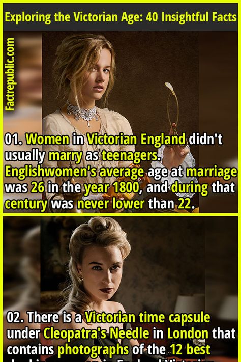 01. Women in Victorian England didn't usually marry as teenagers. Englishwomen's average age at marriage was 26 in the year 1800, and during that century was never lower than 22. #women #female #woman #history #victoria #classic Random Trivia, Physcology Facts, Fact Republic, Curious Facts, Victorian England, Victorian Age, Random Facts, History Facts, Interesting Articles