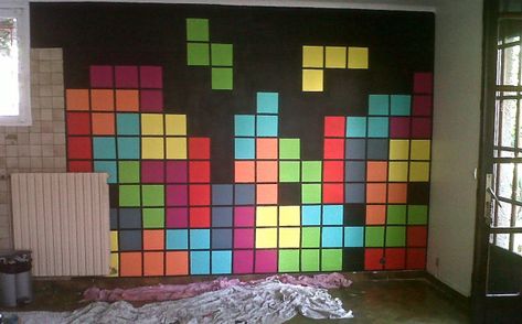 My last painting on wall, Tetris Style ! #art #create #popart #streetart #artist #painter #urbanart #culture Tetris Wall Art, Retro Arcade Decor, Tetris Decorations, Tetris Wall, Painting On Wall, Arcade Room, Vbs 2023, 80s Theme Party, Video Game Rooms