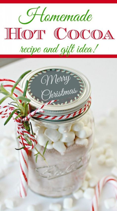 Hot Cocoa In A Jar, Cocoa In A Jar, Jar Food Gifts, Hot Cocoa Mix Recipe, Mason Jar Christmas Gifts, Peppermint Hot Cocoa, Homemade Hot Cocoa, Hot Cocoa Recipe, Cocoa Recipes