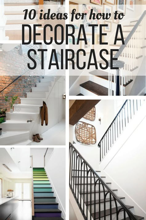 Ideas for how staircase decor - how to decorate the wall on your stairs to create a beautiful entryway or landing in your home. Ideas For Staircase Wall Decor, Decorating A Large Stairwell Wall, Wall Decor On Stair Wall, How To Decorate Wall Going Up Stairs, Decorating A Stairway Wall, Tall Wall Staircase Decor, How To Decorate A Stairwell, Tall Hallway Ideas Stairs, How To Decorate A Stair Landing