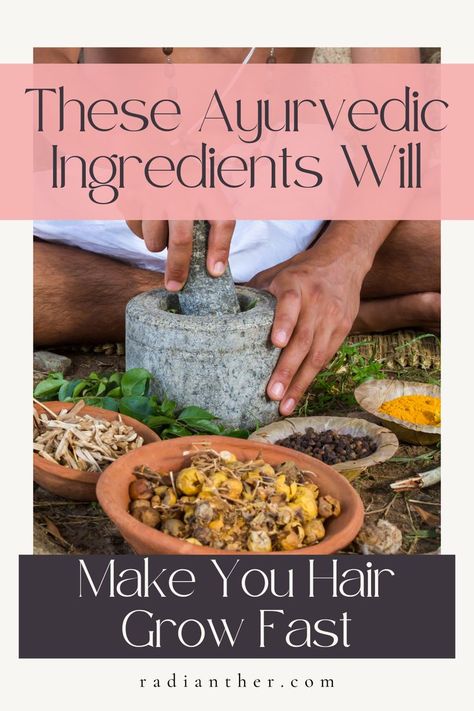 this is an image with text "These Ayurvedic Ingredients Will Make Your Hair Grow Fast" Diy Ayurvedic Hair Oil, Ayurvedic Recipes For Hair Growth, Ayurvedic Hair Oil Recipes, Ayurvedic Recipes For Hair, Ayurveda Hair Oil, Dosha Recipes, Ayurveda Hair Care, Hair Grow Oil, Ayurvedic Hair Growth