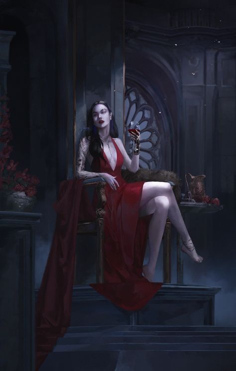 Dark Queen Fantasy Art, Vampress Art, Vampire Women Aesthetic, Woman Vampire Art, Vampire Aesthetic Woman, Vampires Women, Vampire Art Aesthetic, Dark Vampire Aesthetic Wallpaper, Vampire Beauty Aesthetic