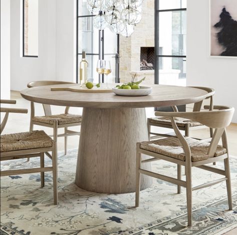 60 Round Dining Table, Circle Dining Table, Luxury Dining Tables, Round Kitchen Table, Round Dining Room, Dining Armchair, Grey Stain, Williams Sonoma Home, Luxury Dining