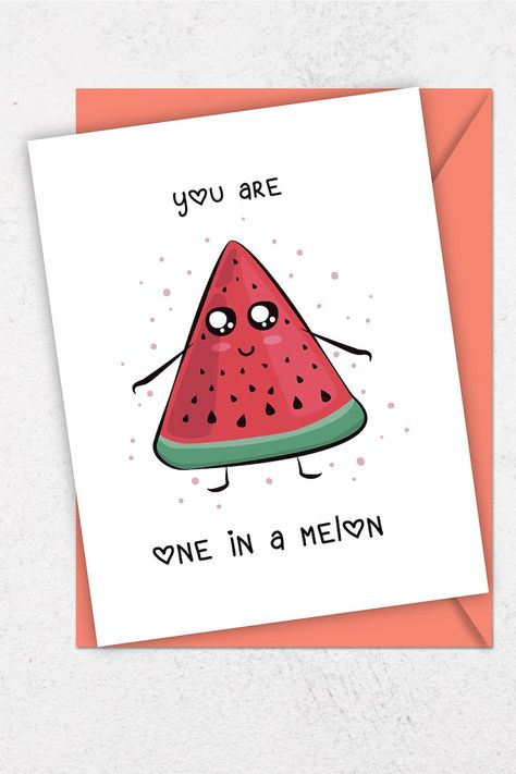 One in a Melon Card, Melon Birthday Pun, Food Pun Card, Melon Printable Card, Husband Valentines Day Gift - Etsy Qatar Thanks A Melon Card, Cute Pun Drawings, You Are One In A Melon, Pun Cards For Boyfriend, Melon Drawing, Birthday Card Puns, Husband Valentines Day, Pun Cards, Birthday Puns