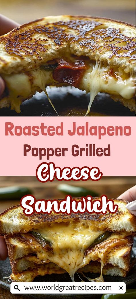 Dive into the ultimate comfort food with this Roasted Jalapeno Popper Grilled Cheese sandwich. Combining creamy cheddar and cream cheese with smoky roasted jalapeños, this recipe is a flavor explosion in every bite. Perfectly crispy on the outside and gooey on the inside, this spicy grilled cheese is a must-try for anyone craving a delicious twist on a classic. Easy to prepare and sure to impress, it's ideal for lunch or casual gatherings. Elevate your sandwich game today! Roasted Jalapeños, Spicy Grilled Cheese, Popper Grilled Cheese, Quick Easy Family Meals, Jalapeno Popper Grilled Cheese, Grilled Cheese Recipe, Roasted Jalapeno, Jalapeno Popper, Grilled Cheese Recipes