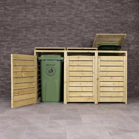 Charles Bentley FSC Triple Wide Panel Wooden Bin Store Wheelie Bin Storage Unit Lifting Lid : Amazon.co.uk: Garden Wheelie Bin Storage Ideas, Triple Bin Store, Triple Wheelie Bin Storage, Wooden Bin, Wheelie Bin Storage, Wooden Bins, Bin Shed, Timber Pergola, Timber Logs