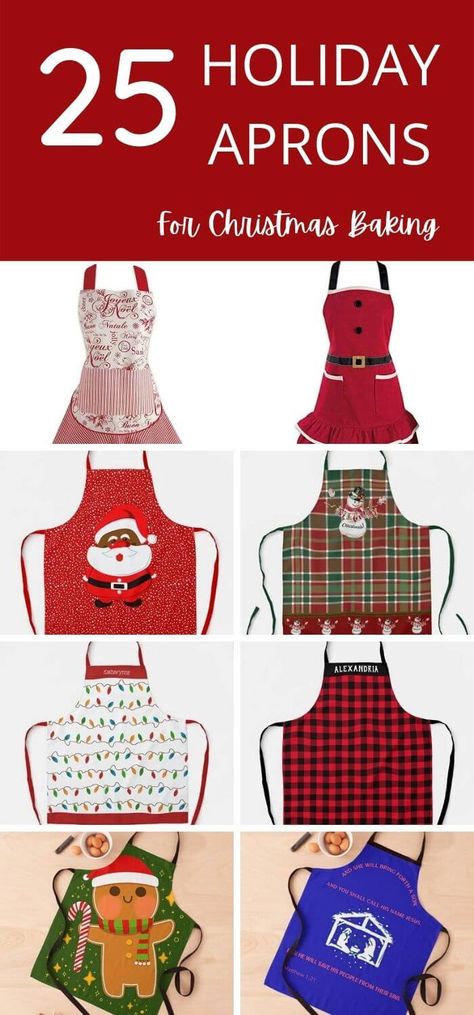 These Holiday aprons make Christmas baking much more fun! Choose from a number of styles including retro, vintage, funny or personalized Christmas aprons. #christmasaprons Christmas Aprons Ideas Diy Gifts, Christmas Aprons Ideas Sewing Projects, Christmas Aprons Patterns, Christmas Aprons Diy, Christmas Aprons Ideas, Christmas Apron, Vintage Style Aprons, Holiday Aprons, Diy Apron