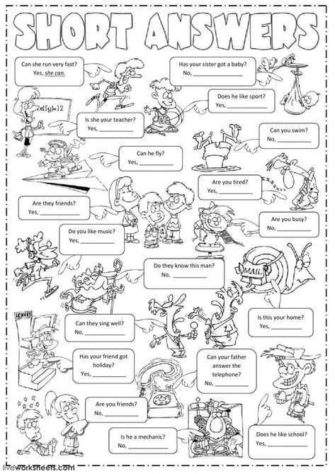 Short answers English as a Second Language (ESL) worksheet. You can do the exercises online or download the worksheet as pdf. Short Answers Worksheet, Ingles Kids, Teaching Worksheets, English Teaching Materials, English Activities For Kids, English For Beginners, English Exercises, The Worksheet, English Worksheets For Kids