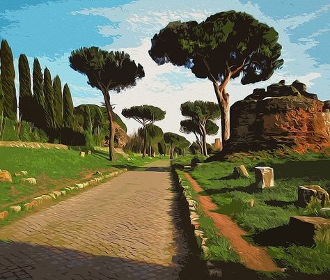 Rome, Appian Way - Wall Tapestries - #Home #Decor #HomeDecor #WallDecor #WallTapestries #Tapestries #Gift #Giftideas #Rome #Italy #RomanEmpire #AncientRome Appian Way, Rome Art, Roman Roads, Graphic Artwork, Ancient Rome, Roman Empire, Map Art, Sale Artwork, Fine Art America