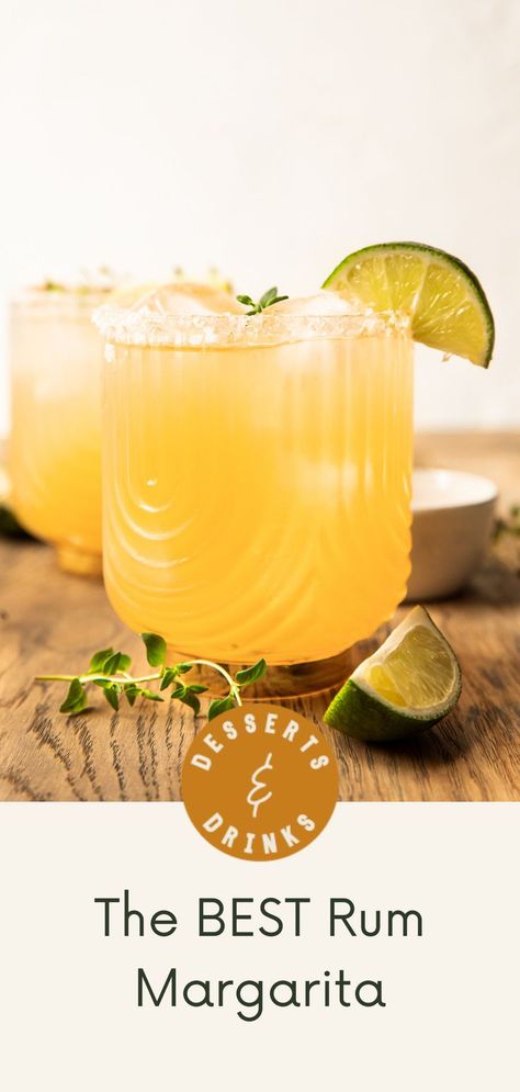 This Rum Margarita recipe is truly the BEST! Easily made with your choice of rum, orange liqueur (or freshly squeezed orange juice), lime juice, agave, and a flaky salt rim to finish it off. There’s nothing more perfect than these refreshing rum margaritas on the patio for warmer days! Rum Margarita, Rum Drinks Recipes, Orange Juice Drinks, Margarita Salt, Tonic Drink, Good Rum, Rum Recipes, Cocktail Drinks Alcoholic, Mexican Drinks