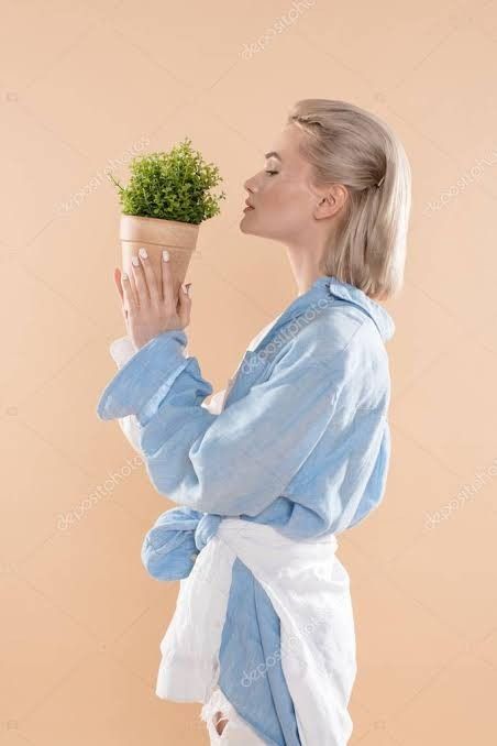 Profile Of Woman, Simple Illustrations, Eco Clothing, Plant Images, Plant Photography, Pose References, Female Profile, Pot Plant, Plant Pictures