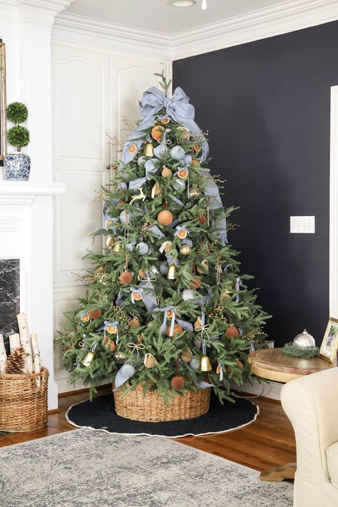 Orange, Blue & Brown Christmas Tree Ideas You’ll Love Navy Blue Farmhouse Christmas Tree, Slate Blue Christmas Tree, Green Blue Brown Christmas Tree, Brown Tree Christmas, Blue And Orange Christmas Decor, Boy Themed Christmas Tree, Red Green Blue Christmas Tree, Orange And Blue Christmas Tree, Brown Christmas Tree Ideas