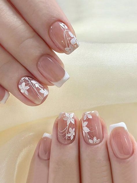 Wedding Nails Square, Square Cartoon, Subtle Nails, Cute Spring Nails, Blush Nails, Short Nail Designs, Stick On Nails, Girls Nails, Bridal Nails