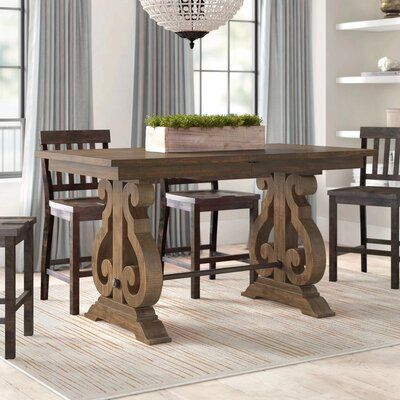 Greyleigh West Point Counter Height Extendable Dining Table Trestle Dining Table, Farmhouse Kitchen Tables, Trestle Dining Tables, Trestle Table, Counter Height Table, Solid Wood Dining Table, Leaf Table, Farmhouse Dining, Extendable Dining Table