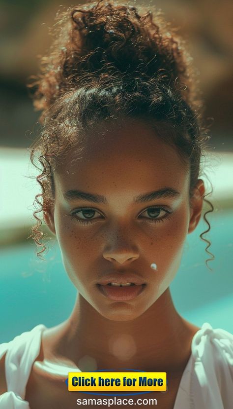 Woman with braided pigtails and pool background, capturing a serene and summery moment. Cute Pool Hairstyles, Styles For Curly Hair, Short Hair Curly, Curly Styles, Pool Hairstyles, Body Sunscreen, Wear Sunscreen, Hair Curly, Long Curly Hair