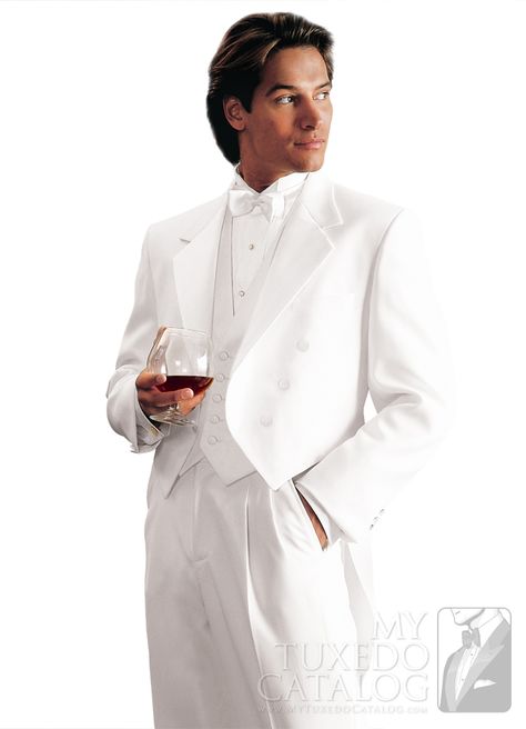 White 'Bari' Tailcoat from http://www.mytuxedocatalog.com/catalog/rental-tuxedos-and-suits/C521-White-Bari-Tailcoat/ White Tuxedo Wedding, White Tie Event, Tuxedo Styles, Tuxedo With Tails, White Wedding Suit, White Tux, Tie Vest, Tuxedo Accessories, Tail Dress