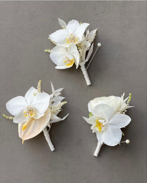 Potluck Wedding, Simple Church Wedding, White Orchids Wedding, Orchid Bridal Bouquets, Orchid Boutonniere, Orchid Corsages, Orchid Bouquet Wedding, Tropical Wedding Bouquets, Table Arrangements Wedding