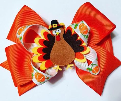 Bows For Hair, Turkey Hair Bow, Diy Baby Hair Bows, Turkey Headband, Thanksgiving Hair Bows, Thanksgiving Bow, Fall Hair Bow, Thanksgiving Hair, Girls Thanksgiving