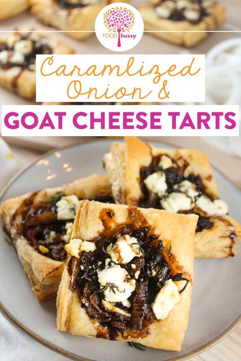 Carmelized Onion Tart, Goat Cheese Tarts, Onion Tartlets, Cheese Tartlets, Onion Appetizers, Goat Cheese Appetizer, Balsamic Onions, Baked Goat Cheese, Goat Cheese Tart