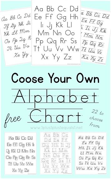 Choose Your Own Alphabet Chart ~ Manuscript, Cursive, DNealian {free printables} Cursive Alphabet Chart, Alphabet Chart Printable, Teaching Cursive, Alphabet Chart, Homeschool Writing, Cursive Alphabet, Free Handwriting, Alphabet Charts, Learning Time