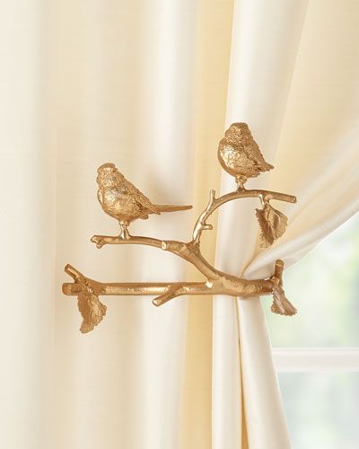 Bird Cottage, Bird Bedroom, Bird Bathroom, Gold Curtain Rods, Drapery Tie Backs, Curtain Holder, Gold Curtains, Curtains Holdbacks, Shepherds Hook