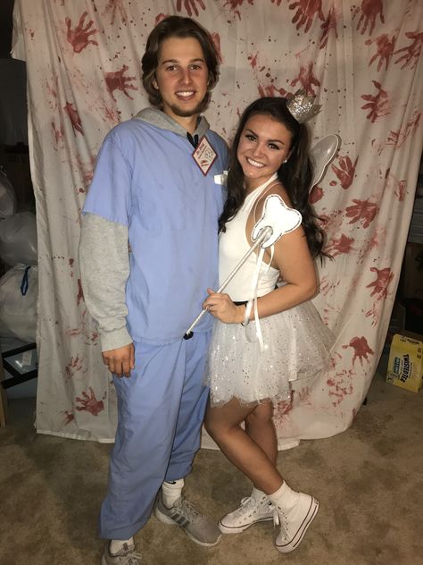 Tooth Fairy and Dentist Halloween Costume Tooth And Tooth Fairy Costume, Tooth Fairy And Dentist Costume, Tooth Halloween Costume, Dentist Costume, Tooth Fairy Costume, Cute Couple Halloween, Tooth Fairy Costumes, Dentist Halloween, Halloween Costume Cute