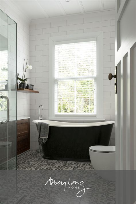 #abbeylanghome #bathroomideas #bathtub #villabathroom #terrazoencaustictiles #tiles Free Standing Bath Under Window, Bath Under Window Layout, Bathtub Under Window, Bath Under Window, Small Bathroom Remodels, Bathroom Window Decor, Small Spa Bathroom, Bathtubs Ideas, Soaking Tub Shower Combo