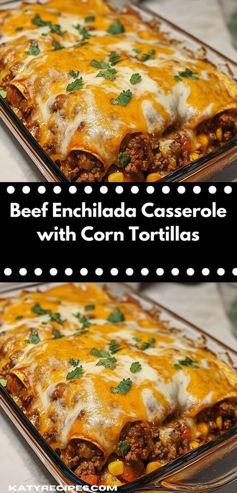 Looking for a delicious family dinner idea? This Beef Enchilada Casserole with Corn Tortillas is packed with bold flavors and cheesy goodness. It’s an easy casserole recipe that everyone will love. Gluten Free Beef Enchilada Casserole, Baked Tortilla Casserole, Dinners With Corn Tortillas, Corn Tortilla Enchilada Casserole, Easy Corn Tortilla Enchiladas, Casserole Using Corn Tortillas, Yellow Corn Tortillas Recipes Dinners, Baked Enchilada Casserole, Loaded Enchilada Casserole