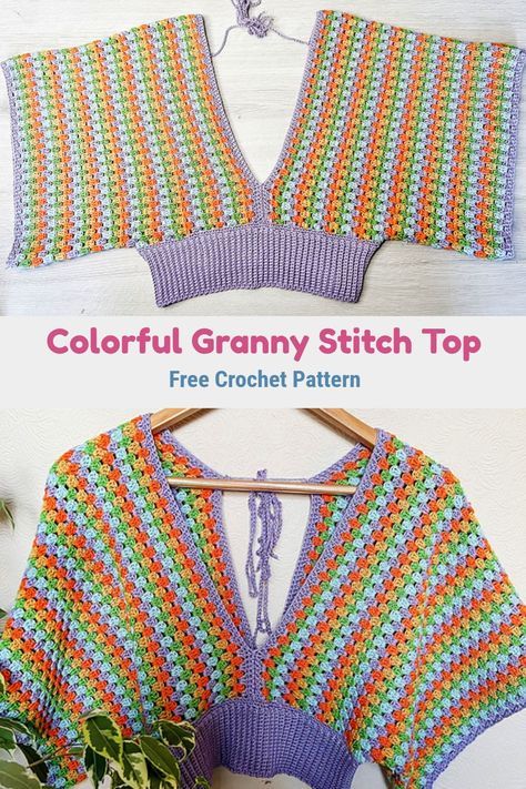 Granny Square Boho Top, Neith Top Crochet, Crochet On Top Of Crochet Stitches, Crochet Top With Chains, Crochet Granny Top Pattern, Crochet Granny Top Pattern Free, Crochet Fall Fashion, Cute Crochet Top Patterns Free, Crochet Granny Stitch Top