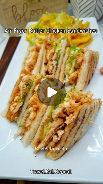 62K views · 2.2K likes | Khadija Siddiqui on Instagram: "Start Saving these recipes for Ramadan (Recipe - 1)❤  Air Fryer Butter Chicken Sandwiches   Ingredients and steps:  2 chicken breast 2 tbsp melted butter  1 tbsp ginger garlic paste  1 tbsp tomato paste  1 tbsp low fat yogurt  1 tbsp low fat cream1 tsp salt  1 tsp paprika  1 tsp coriander powder  1 tsp kasuri methi (dried fenugreek leaves) 1 tsp red chilli flakes  1 tsp cumin powder  Coat the chicken.Transfer it to a baking dish. Air fry at 180ºC for 20 minutes. After 20 minutes flip the pieces. Don't worry about the juices. These will be soaked back in the chicken and the sauce will make the filling tasty 😋 .Air fry for another 10 minutes. To Assemble, take toasted bread slices. Spread low fat mayo, add lettuce, add the chicken. Co Chicken Filling For Sandwich, Butter Chicken Sandwich, Chicken Sandwich Filling, Recipes For Ramadan, Ramadan Recipe, Kasuri Methi, Ginger Garlic Paste, Chicken Slices, Fenugreek Leaves