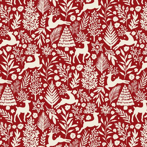 Scandi Forest in Dashing Red | Hawthorne Supply Co Forest Pattern Design, Nordic Christmas Pattern, Christmas Fabric Pattern, Winter Motifs, Christmas Textiles, Christmas Fabrics, Forest Christmas, Winter Patterns, Christmas Prints And Patterns