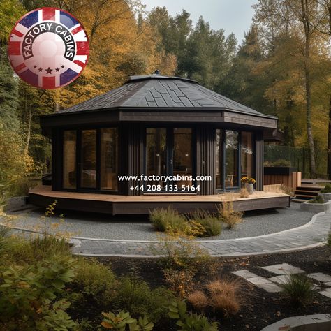 Have you ever considered transforming your outdoor space with a one-of-a-kind, eye-catching octagonal-shaped camping pod, garden office, or even a house? If so, allow us to make your aspirations a reality: contact us today!🤩🤩🤩 Octagonal Building, Octagonal Summer House, Hexagon House, Octagon House, Camping Pod, Timber Frame Building, Villa Style, House Elevation, Garden Office