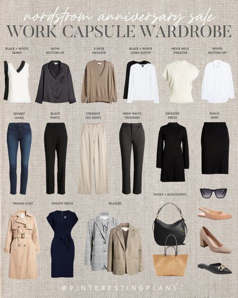 Business Casual Closet Capsule Wardrobe, Business Casual Travel Capsule Wardrobe, Capsule Smart Casual Wardrobe, Minimalist Casual Work Outfit, Work Outfit Wardrobe, Classic Neutral Capsule Wardrobe, Minimalist Business Wardrobe, Smart Casual Work Capsule, Capsule Wardrobe Women Work